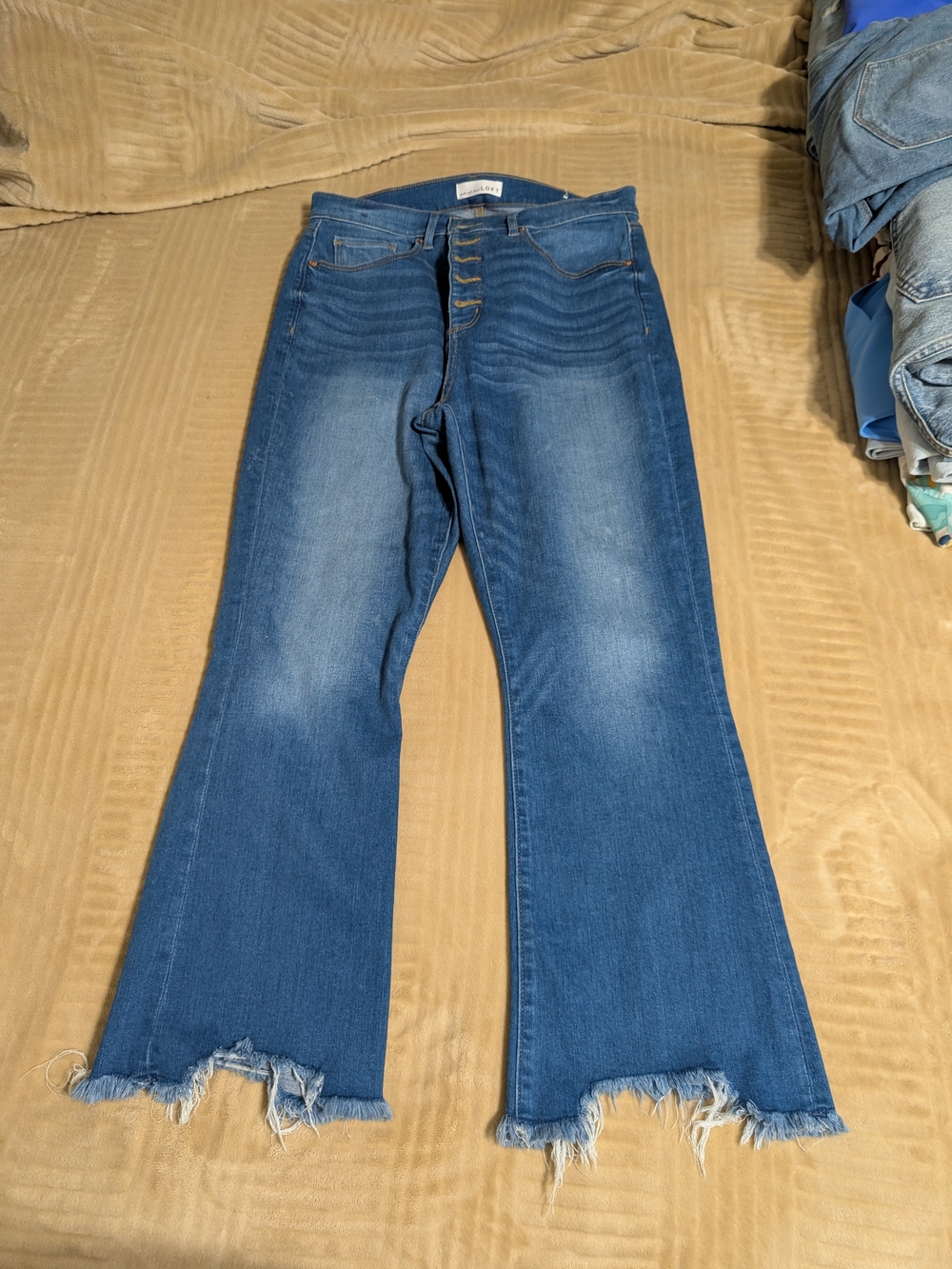 Size 12 Flare Jeans with Raw Hem High waist kick crop Loft jeans